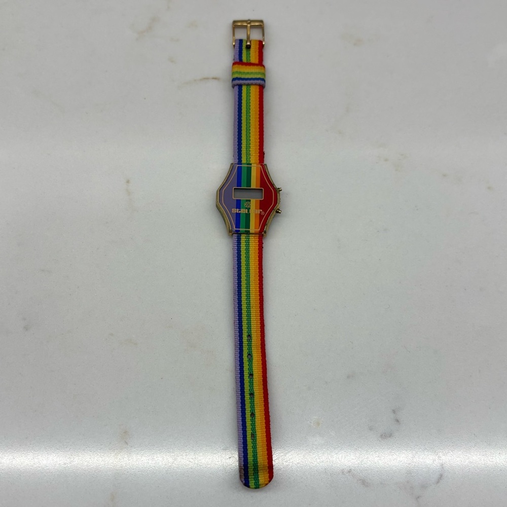 Vintage Stellar Rainbow Stripe Digital Watch 1980s Made in Hong Kong